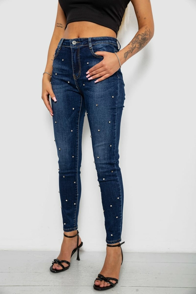Купить Джинсы женские однотонные Skinny, цвет синий, 244RLY857 - Фото №3