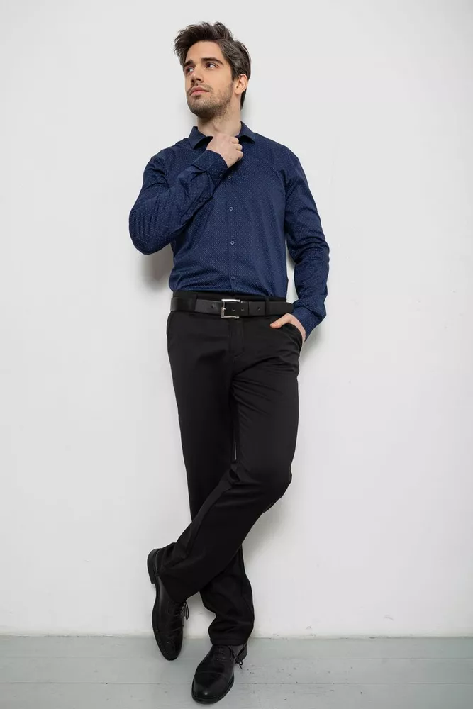 Купить Рубашка мужская однотонная с принтом, цвет синий, 186R2114 - Фото №2