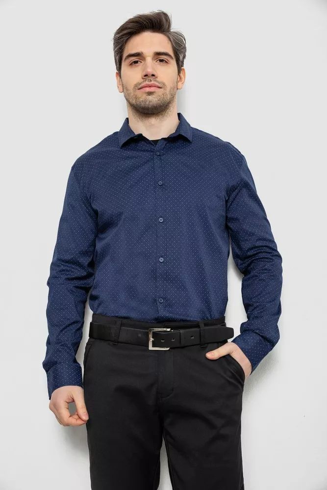 Купить Рубашка мужская однотонная с принтом, цвет синий, 186R2114 - Фото №1