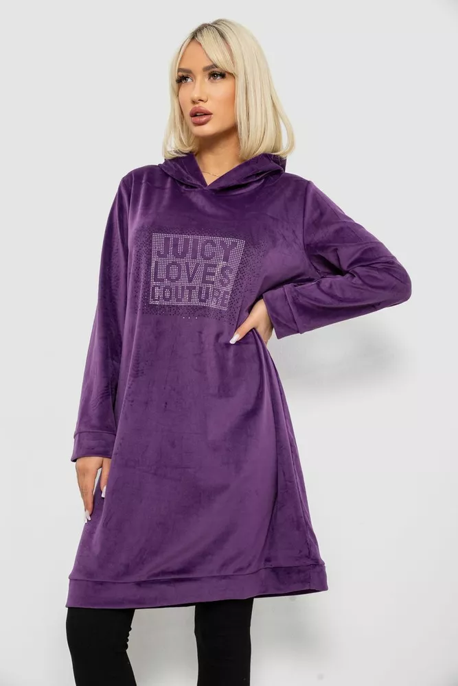 Купить Туника женская однотонная велюровая, цвет фиолетовый, 257R338 - Фото №3