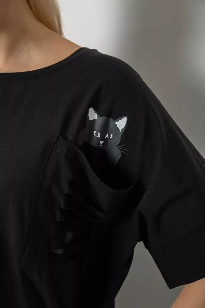 Купить Футболка женская с принтом, цвет черный, 244R4021 - Фото №5