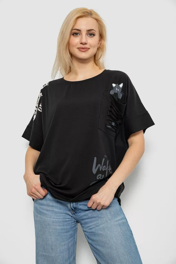 Купить Футболка женская с принтом, цвет черный, 244R4021 - Фото №1