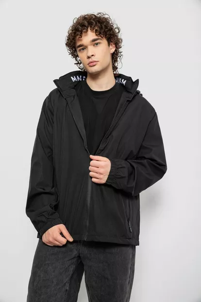 Ветровка мужская с принтом  -уценка, цвет черный, 214R601-1-U-5