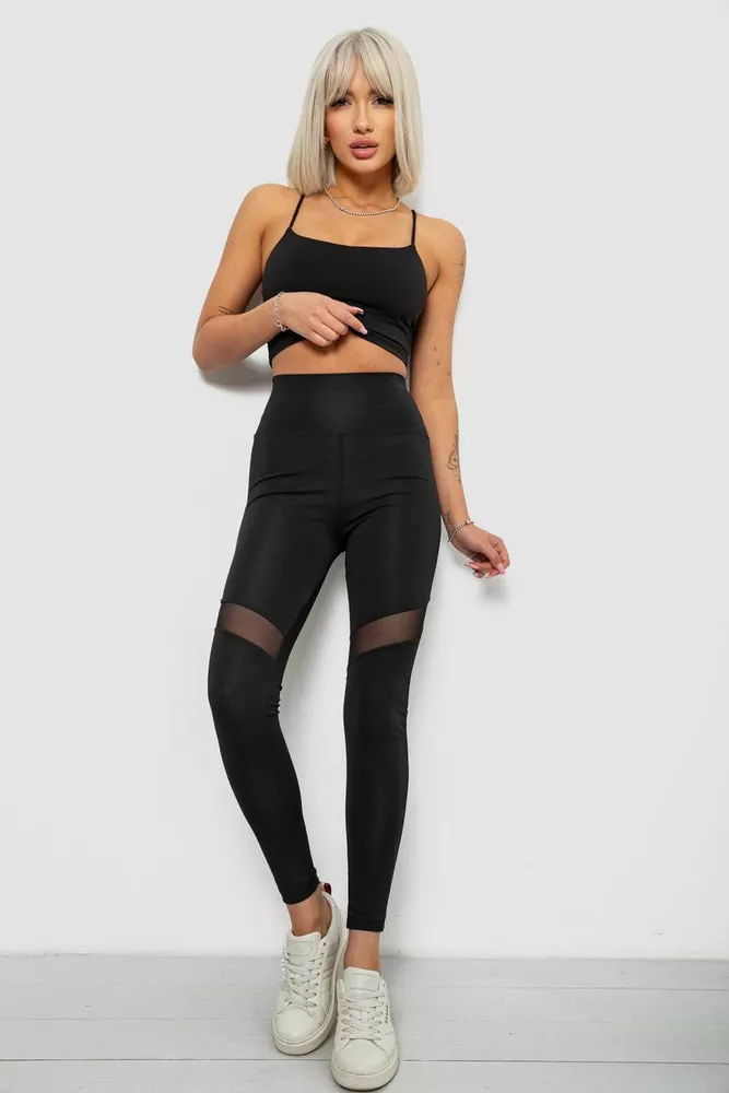 Купити Лосини жіночі однотонні, колір чорний, 214R003L оптом - Фото №2