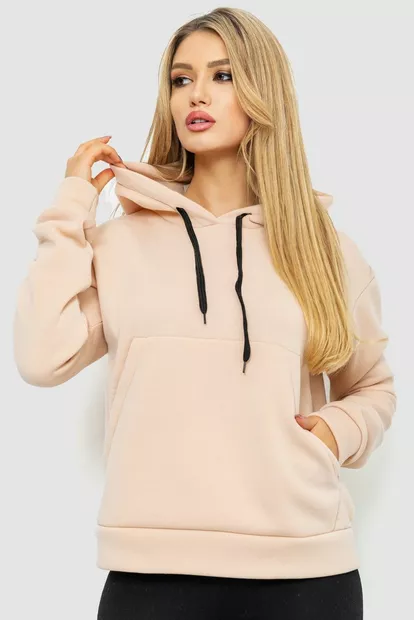 Худи женский на флисе  -уценка, цвет светло-бежевый, 214R108-U-1