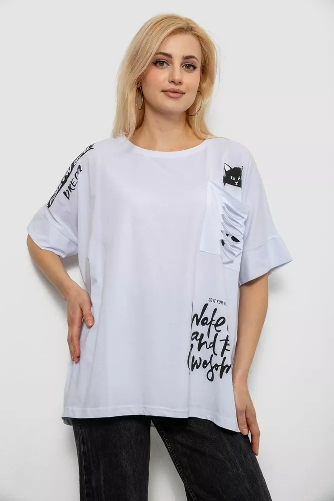 Купити Футболка жіноча з принтом, колір білий, 244R4021 - Фото №1