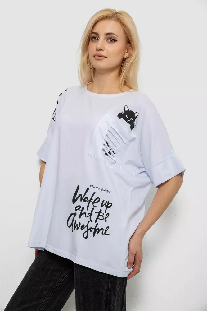 Купити Футболка жіноча з принтом, колір білий, 244R4021 - Фото №3