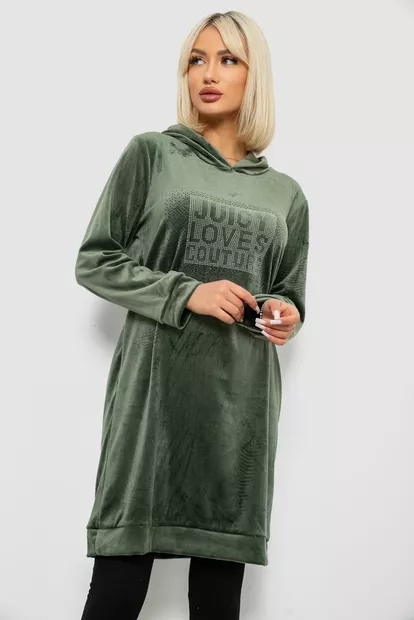 Туника женская однотонная велюровая, цвет оливковый, 257R338