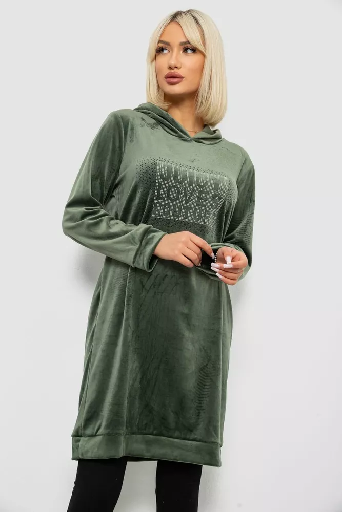 Купить Туника женская однотонная велюровая, цвет оливковый, 257R338 - Фото №1