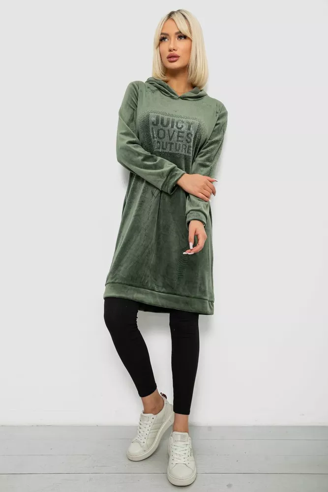 Купить Туника женская однотонная велюровая, цвет оливковый, 257R338 - Фото №2