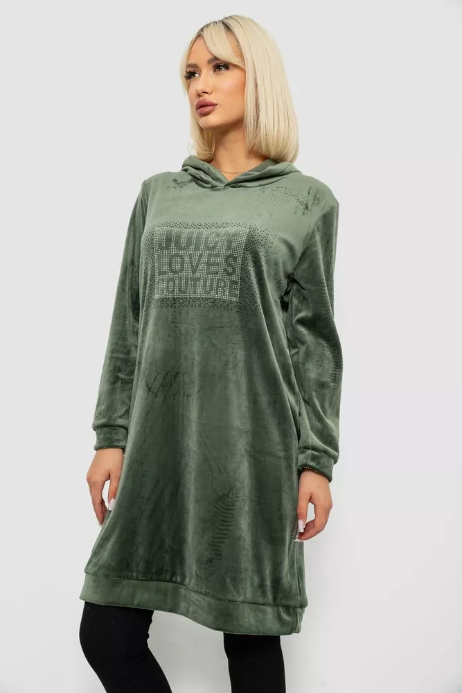 Купить Туника женская однотонная велюровая, цвет оливковый, 257R338 - Фото №3
