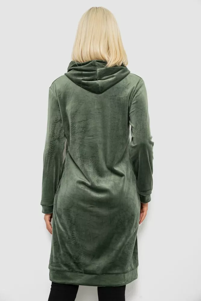 Купить Туника женская однотонная велюровая, цвет оливковый, 257R338 - Фото №4