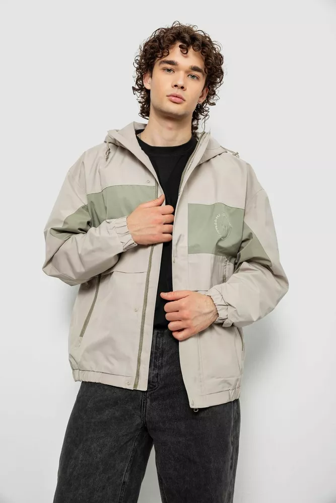 Купити Вітровка чоловіча з принтом  -уцінка, колір бежевий, 214R603-1-U-8 - Фото №2