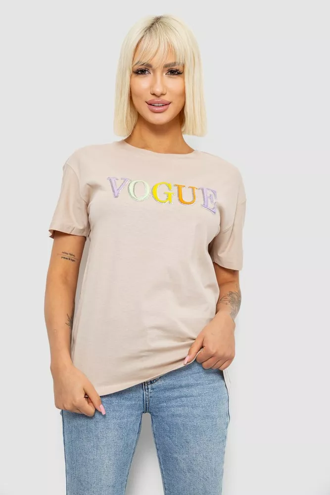 Купить Футболка женская с принтом, цвет бежевый, 244R4022 - Фото №1