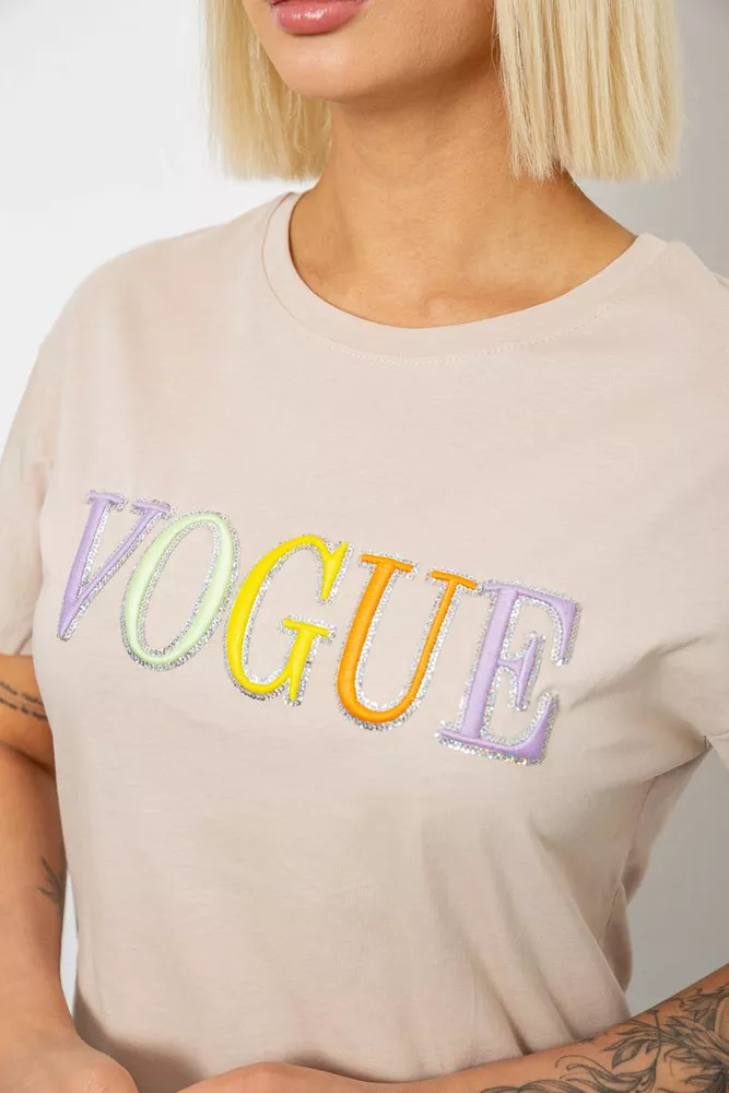 Купить Футболка женская с принтом, цвет бежевый, 244R4022 - Фото №5