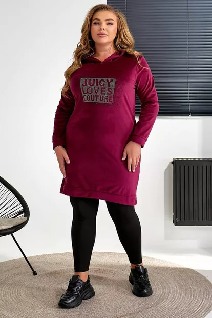 Туніка жіноча однотонна велюрова, колір бордовий, 257R338