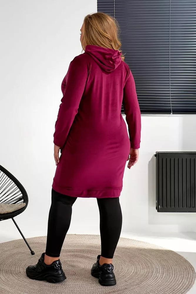 Купити Туніка жіноча однотонна велюрова, колір бордовий, 257R338 - Фото №5