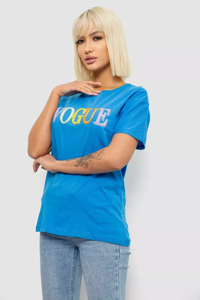 Купить Футболка женская с принтом, цвет голубой, 244R4022 - Фото №3