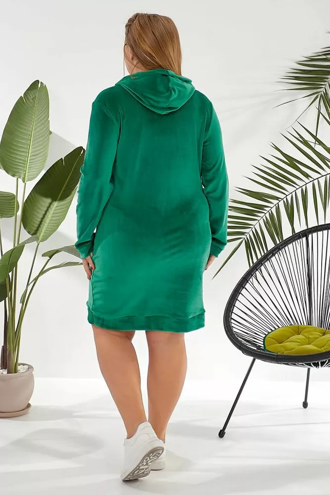Купити Туніка жіноча однотонна велюрова, колір зелений, 257R338 - Фото №4