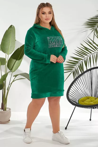 Туніка жіноча однотонна велюрова, колір зелений, 257R338