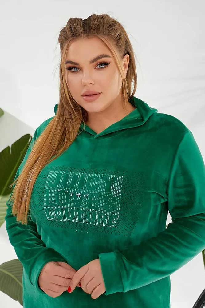 Купити Туніка жіноча однотонна велюрова, колір зелений, 257R338 - Фото №6