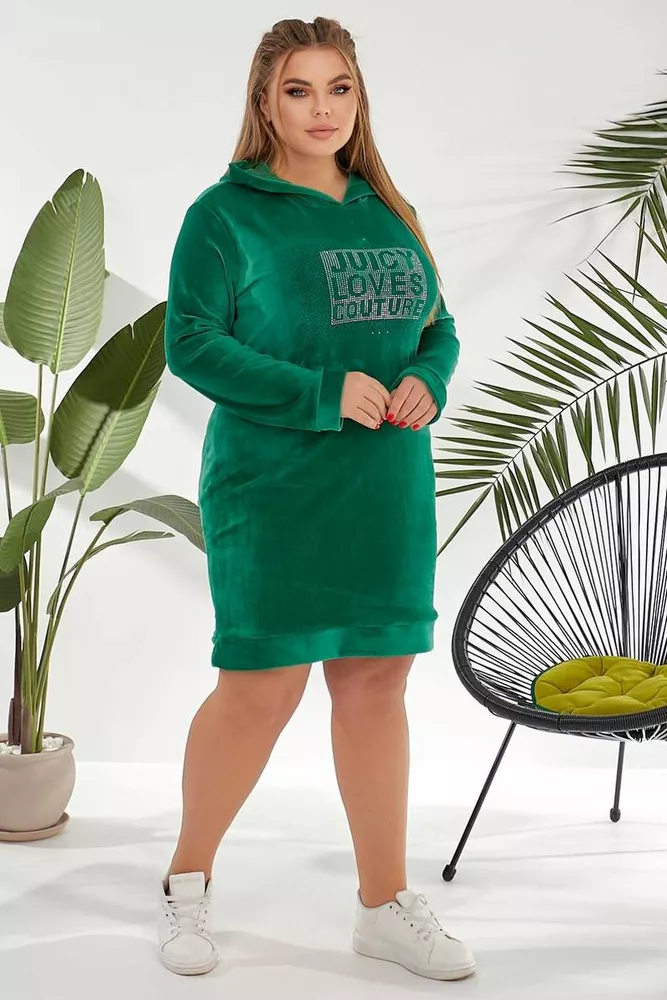 Купити Туніка жіноча однотонна велюрова, колір зелений, 257R338 - Фото №1