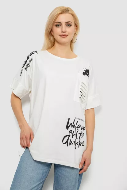 Футболка женская с принтом, цвет молочный, 244R4021