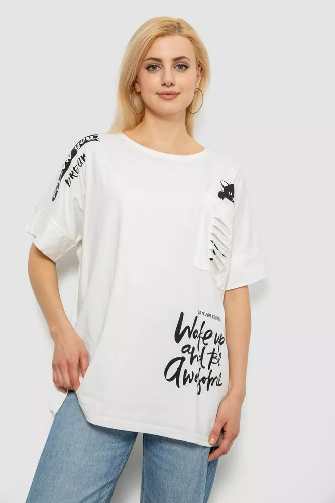 Купить Футболка женская с принтом, цвет молочный, 244R4021 - Фото №1