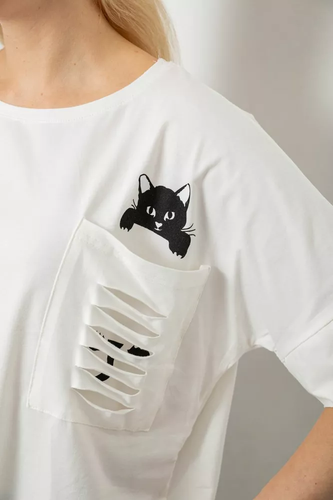 Купить Футболка женская с принтом, цвет молочный, 244R4021 - Фото №5