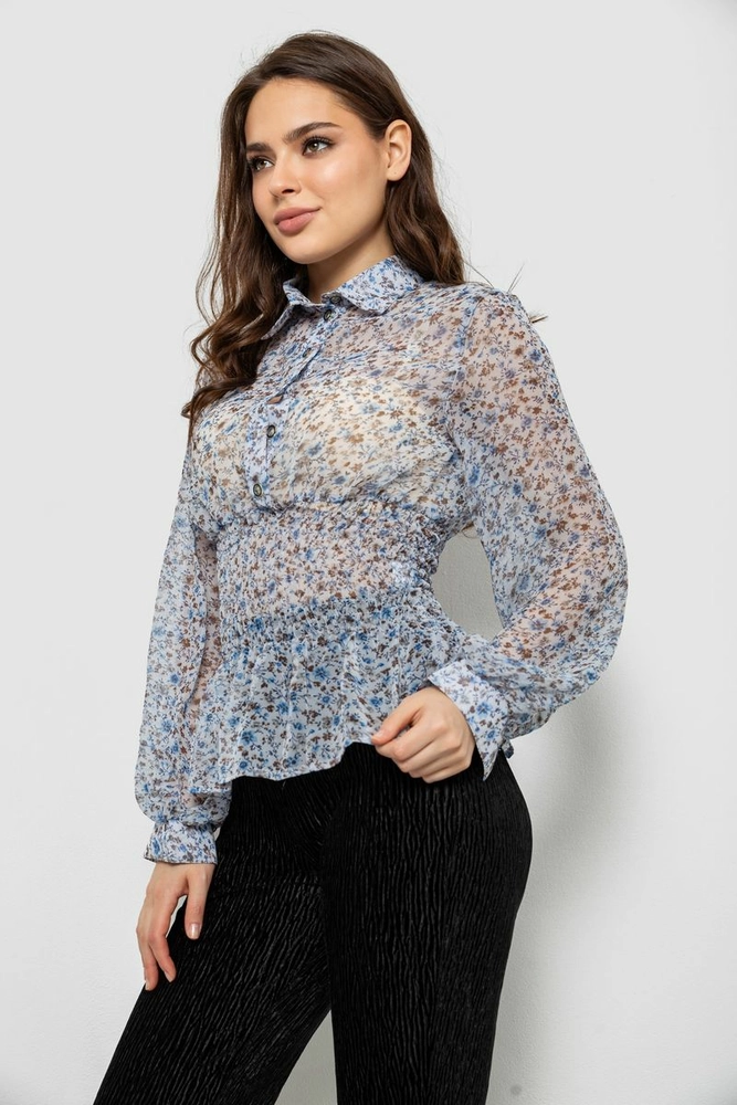 Купить Блуза женская с принтом шифоновая, цвет синий, 230R1502 - Фото №3