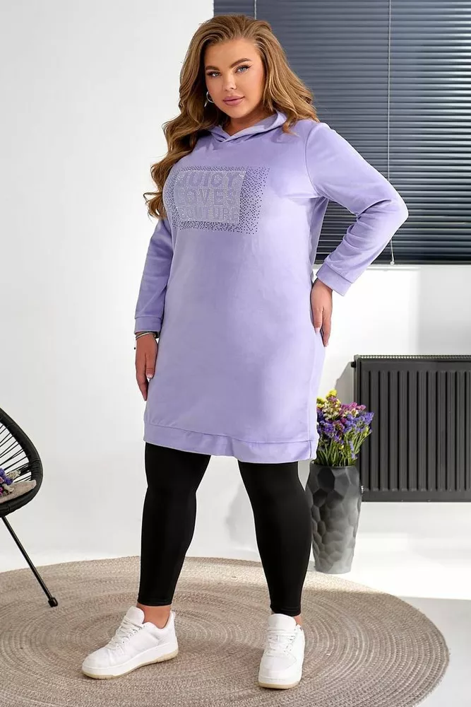 Купити Туніка жіноча однотонна велюрова, колір бузковий, 257R338 - Фото №3