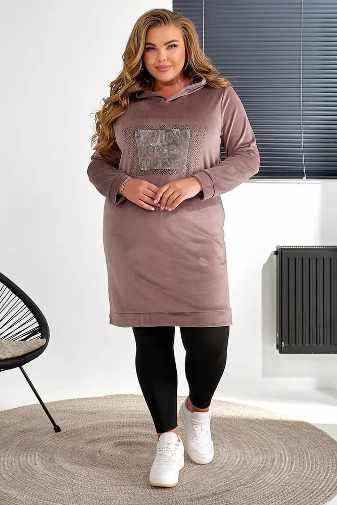 Купити Туніка жіноча однотонна велюрова, колір мокко, 257R338 - Фото №3