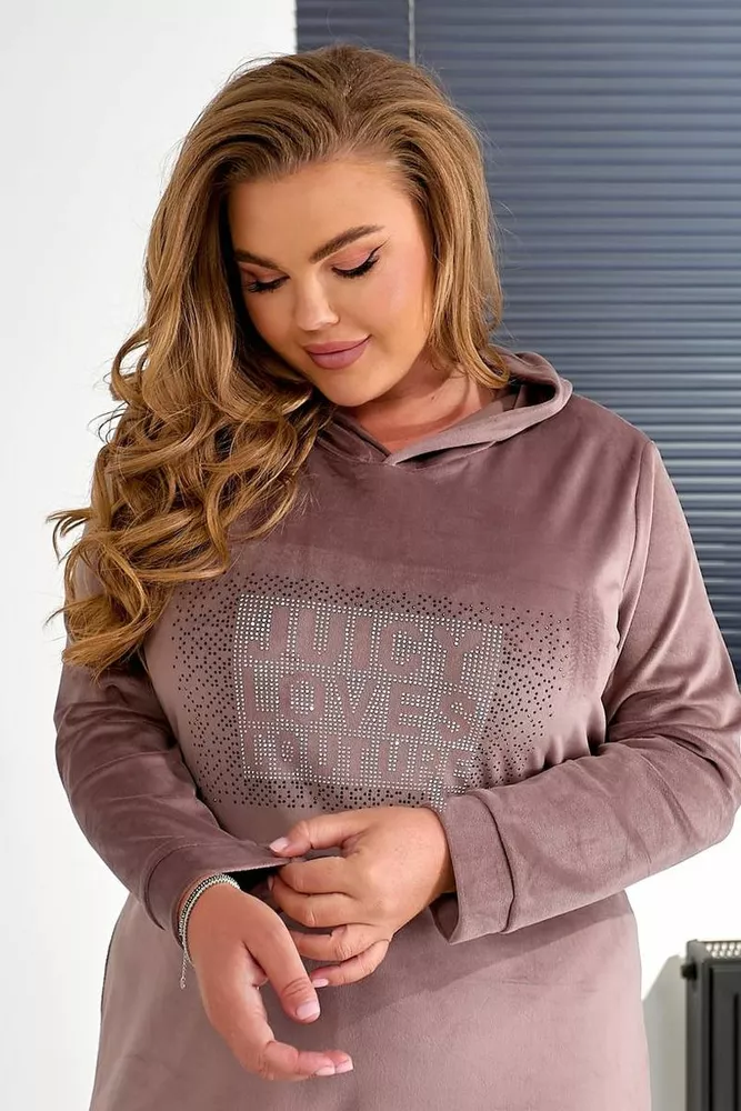 Купити Туніка жіноча однотонна велюрова, колір мокко, 257R338 - Фото №6