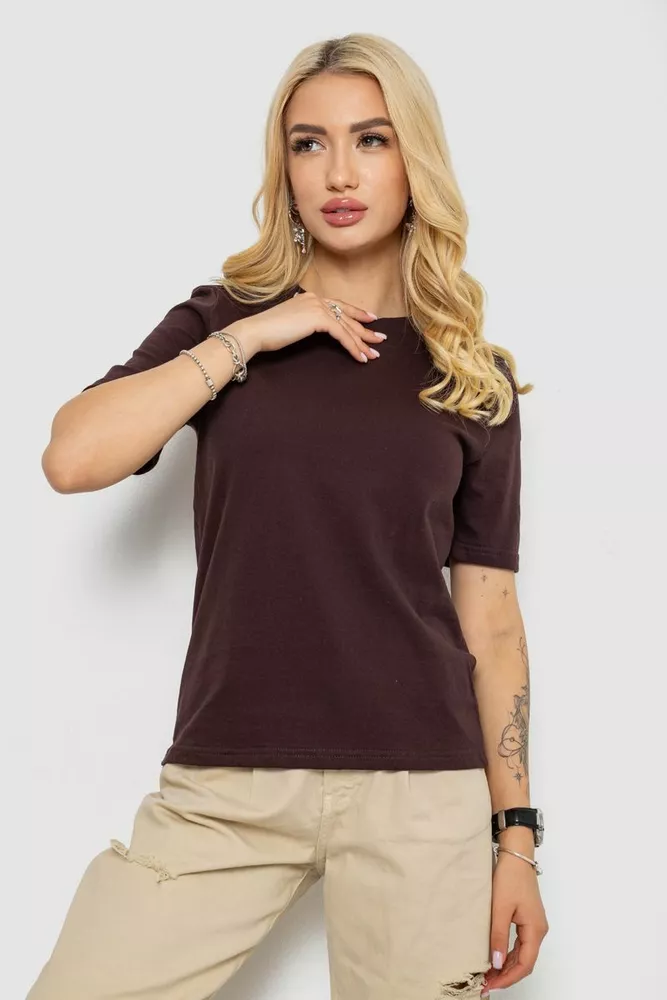 Купити Футболка жіноча однотонна, колір шоколадний, 241R1800 - Фото №1