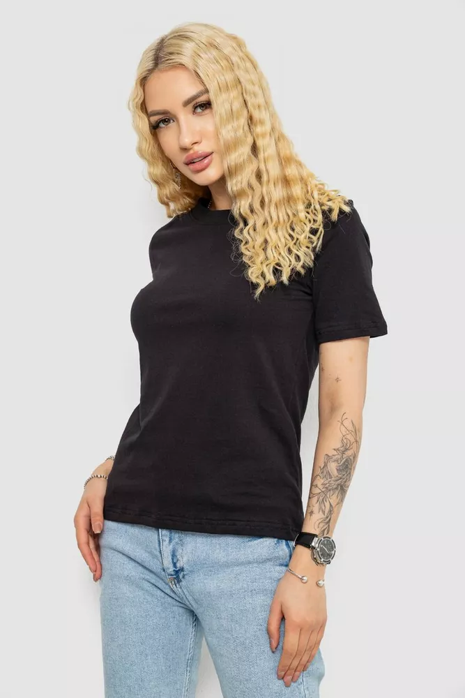 Купити Футболка жіноча однотонна, колір чорний, 241R1800 оптом - Фото №3