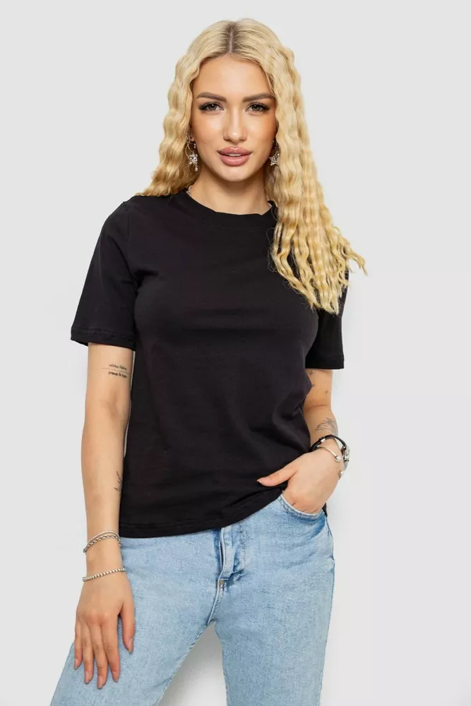 Купити Футболка жіноча однотонна, колір чорний, 241R1800 оптом - Фото №1