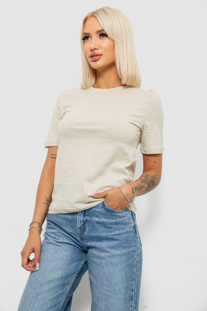 Купить Футболка женская однотонная, цвет светло-бежевый, 241R1800 - Фото №3