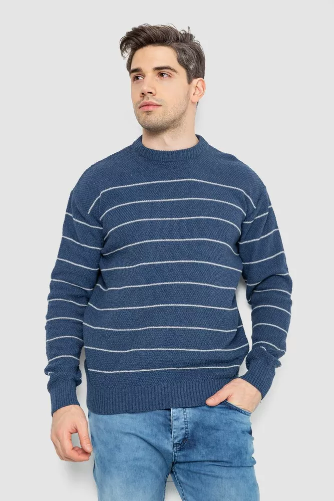 Купити Светр чоловічий в смужку, колір джинс, 161R1057 - Фото №1