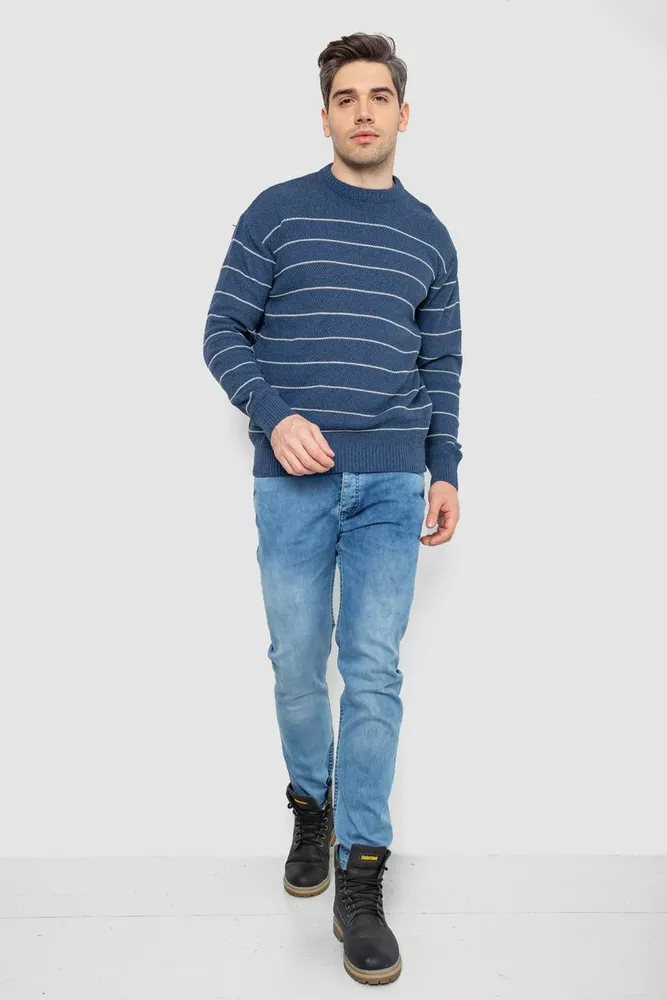 Купити Светр чоловічий в смужку, колір джинс, 161R1057 - Фото №2