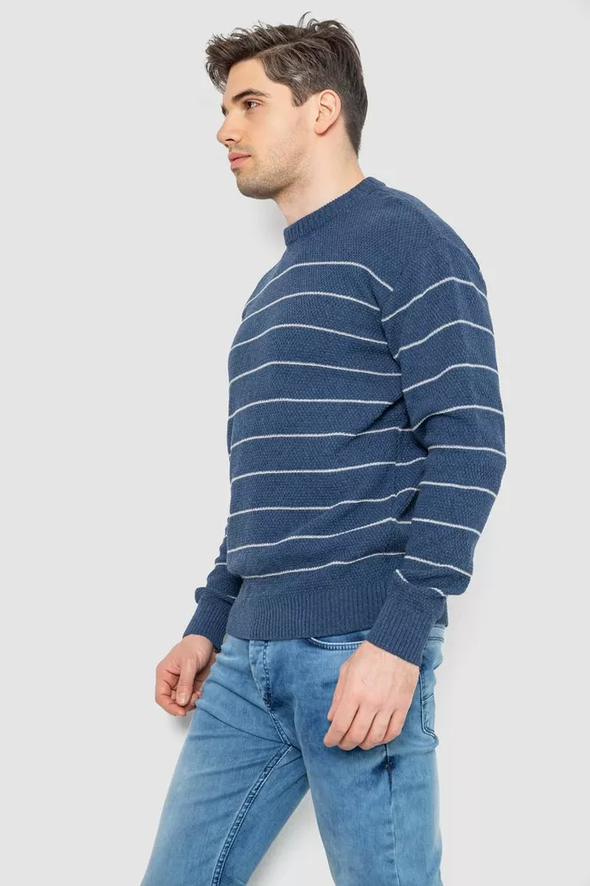 Купити Светр чоловічий в смужку, колір джинс, 161R1057 - Фото №3