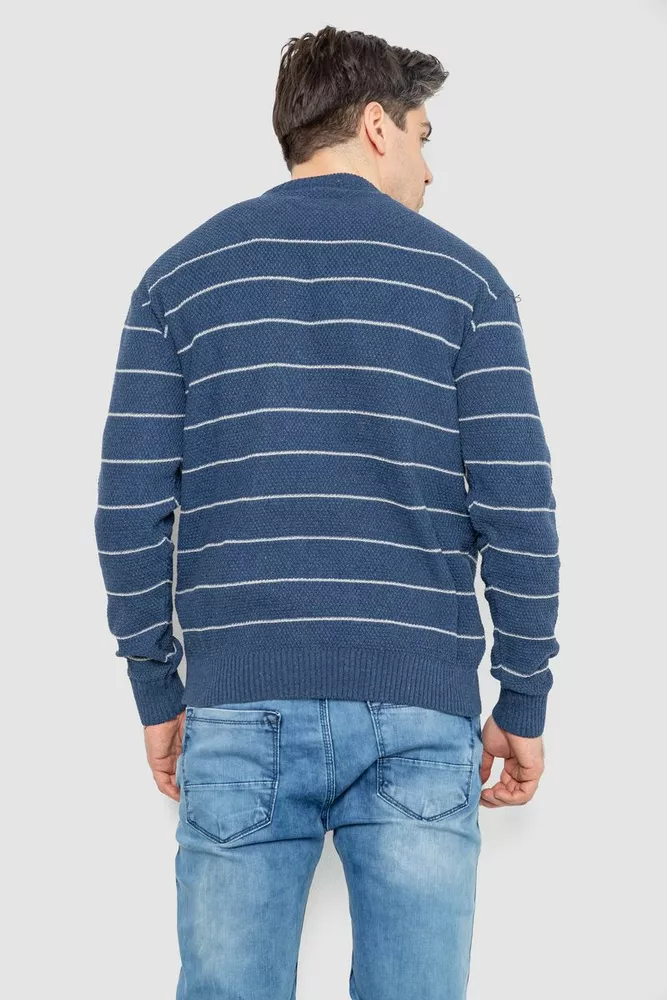 Купити Светр чоловічий в смужку, колір джинс, 161R1057 - Фото №4
