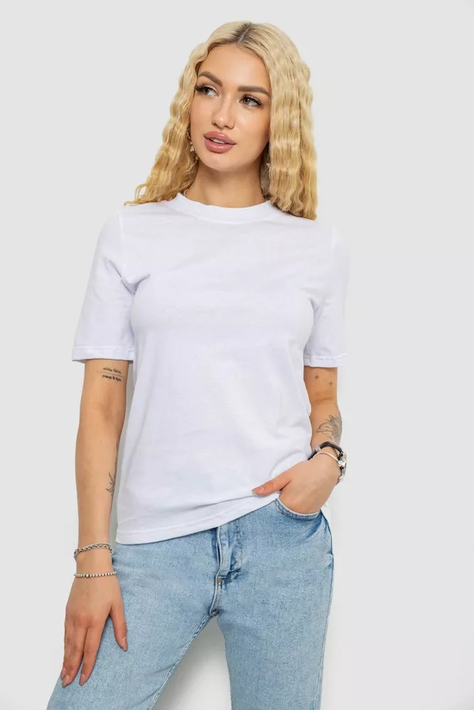 Купити Футболка жіноча однотонна, колір білий, 241R1800 - Фото №1