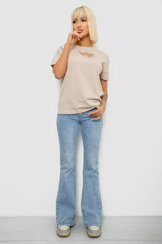 Купить Футболка женская с принтом, цвет бежевый, 244R2802 - Фото №2