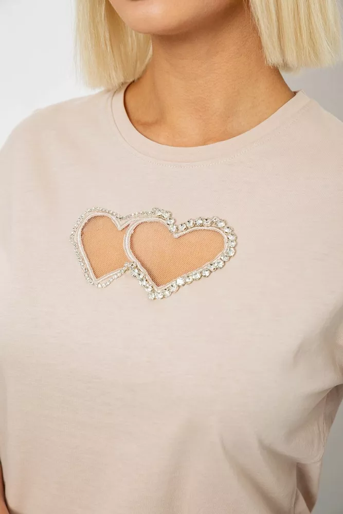 Купить Футболка женская с принтом, цвет бежевый, 244R2802 - Фото №5