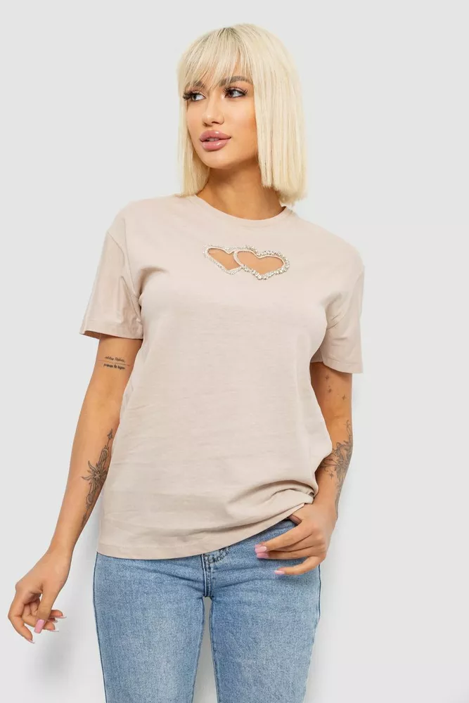 Купить Футболка женская с принтом, цвет бежевый, 244R2802 - Фото №1