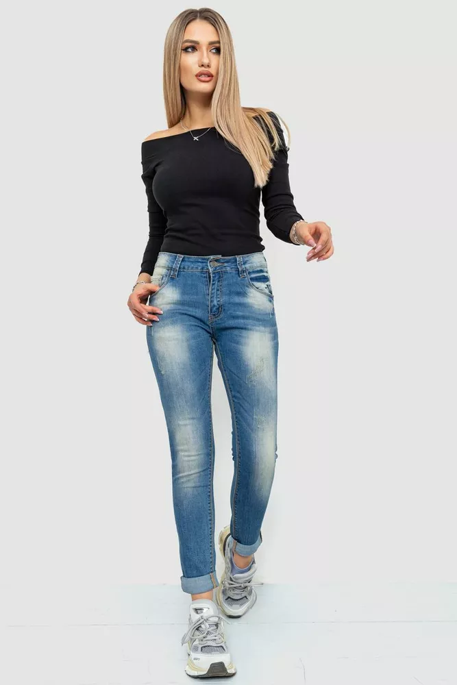 Купить Джинсы женские с потертостями, цвет синий, 244RS06 оптом - Фото №2