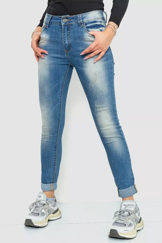 Купить Джинсы женские с потертостями, цвет синий, 244RS06 оптом - Фото №3
