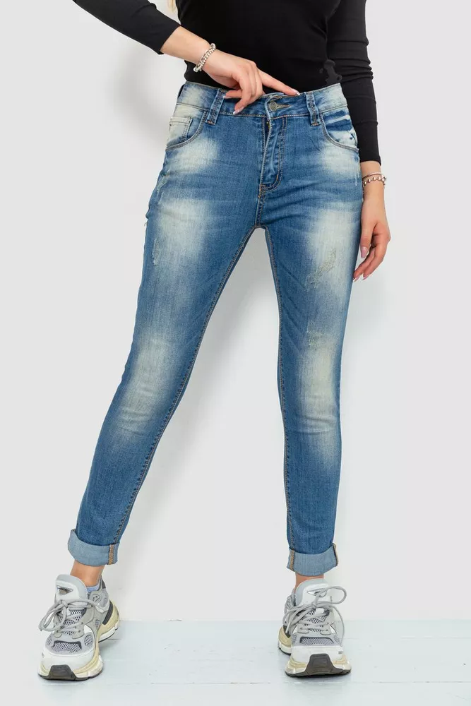 Купить Джинсы женские с потертостями, цвет синий, 244RS06 оптом - Фото №1