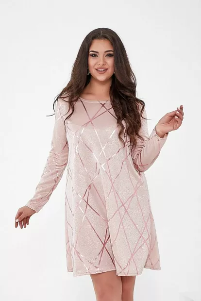 Короткое платье, пудрового цвета, из люрекса, 153R4052