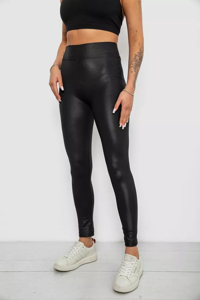 Купити Лосини жіночі однотонні, колір чорний, 214R930 оптом - Фото №3